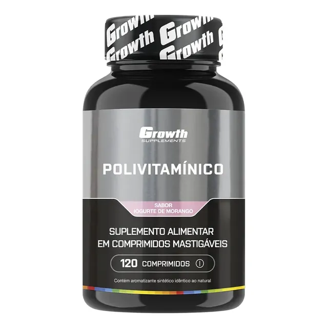 Polivitaminico Mastigável 120un. Growth Supplements - Sabor Morango