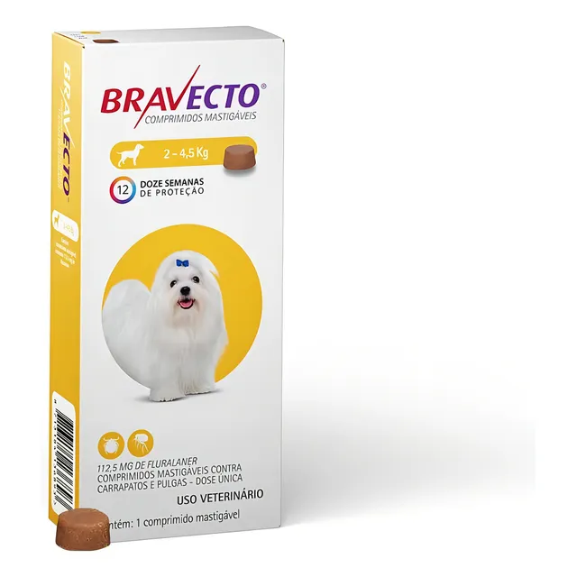 Bravecto, 2 a 4,5 kg, MSD, antipulgas y garrapatas, 112 mg