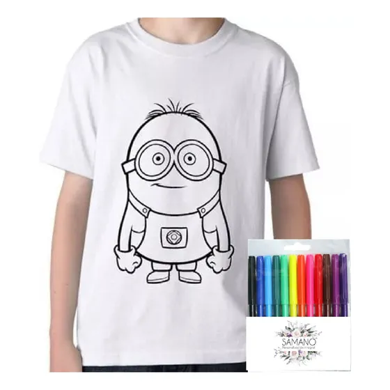 Remera + Marcadores Lavable Para Colorear Pintar Sámano