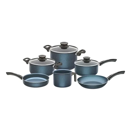 Juego Bateria Ollas Cocina Tramontina Paris Granito 9pzs Color Azul