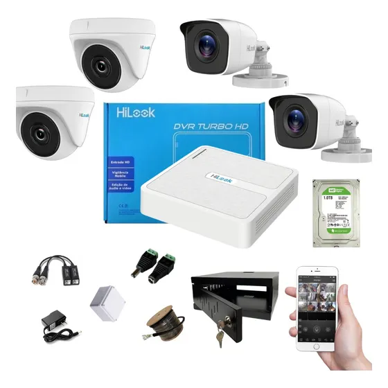 Kit Hikvision Hilook Dvr 1080 4 Ch + 4 Cámaras+ Dd 1tb