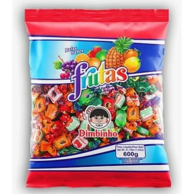 Caramelo Dimbinho Balas Frutas Sortidas Com Açúcar Sem Glúten 600 G 120 U
