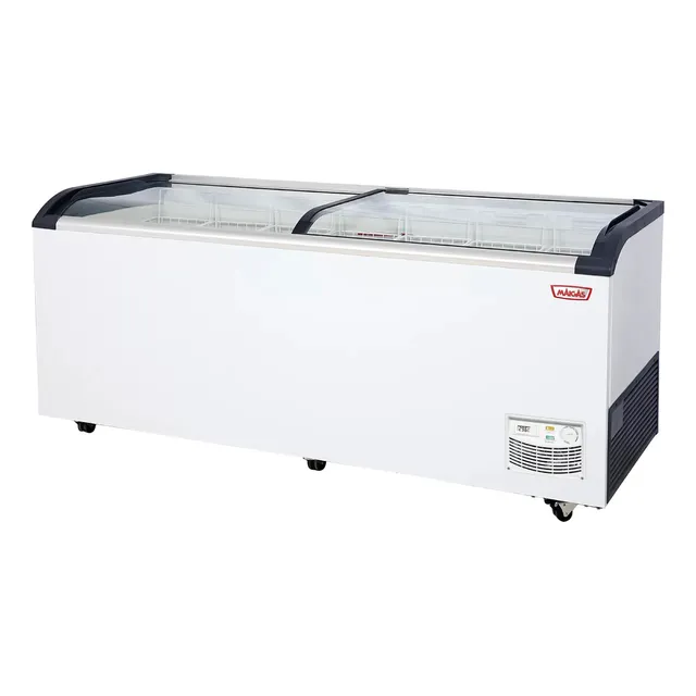 Congelador Tipo Isla Tapa Vidrio Curvo 654 Litros Maigas Color Blanco