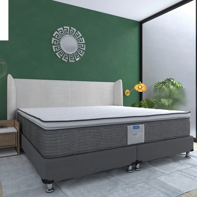 Colchón King Size Restonic Confort + Base Cama Gris Tapiz Color Leyen -gris