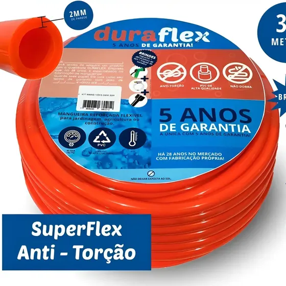 Mangueira de Jardim 30mts Duraflex Reforçada Ultra Resistente Laranja Siliconada AntiDobra