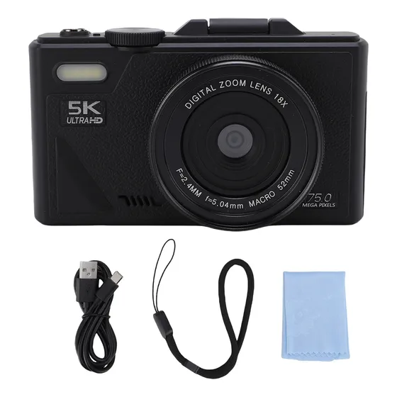 Câmera De Vlog Preta Preta De 75 Mp Digital 5k Para Fotograf