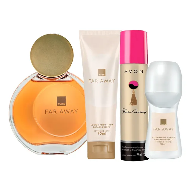 Far Away Perfume De Mujer Con Hidratante Deo Roll On Y Spray