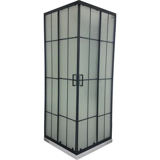 Mampara Gorena Box Ducha York Fon 80cm Cabina Recta C/base Armazón Negro Panel Esfumado Fon