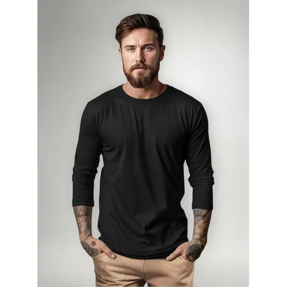 Polera Manga Larga Algodón Básico Hombre Adultos Calidad Eu