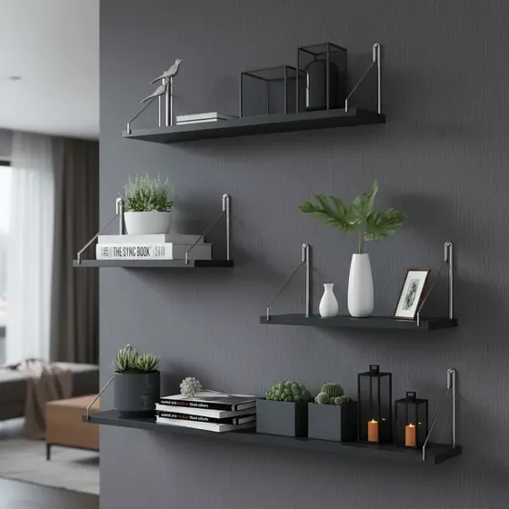 4 Repisas Flotante Madera Minimalista Muebles Hogar Decorar,3 Tamaños,incluye Kit De Instalación