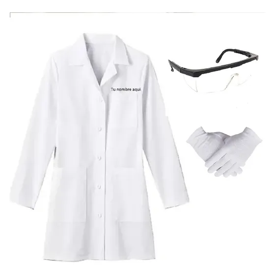 Bata Laboratorio Con Nombre + Gafas + Guantes Niños 