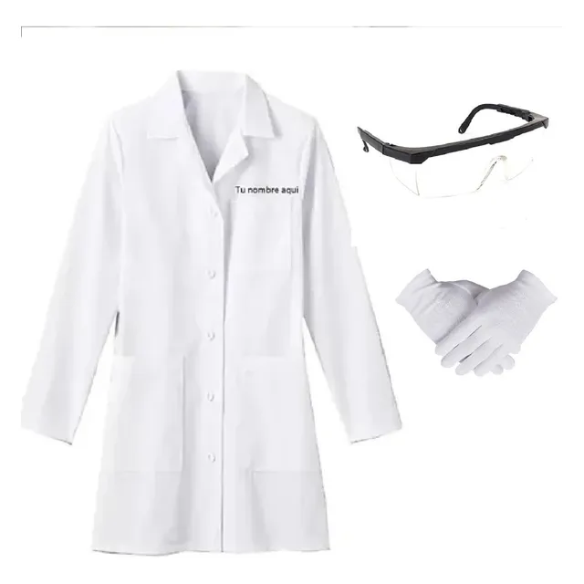 Bata Laboratorio Con Nombre + Gafas + Guantes Niños 