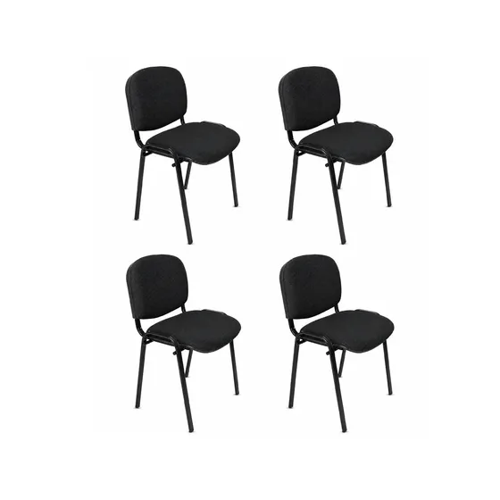 Set X4 Silla Fija 4 Patas De Oficina Sala de Espera Visitas Reuniones Apilable Tela Mesh Color Negro