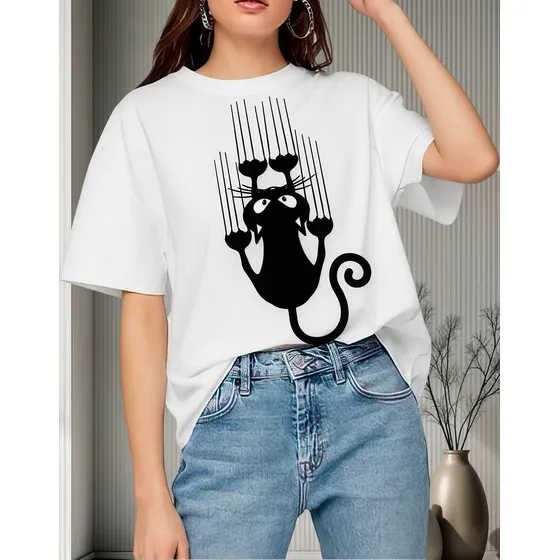 Camiseta Remera Con Gato Colgado 