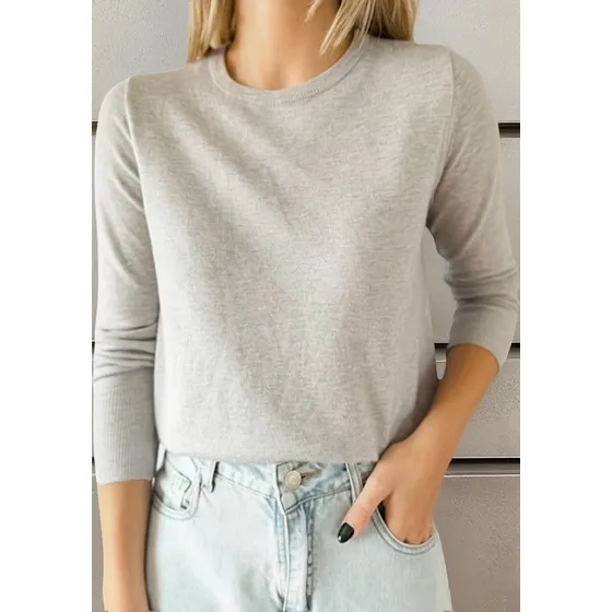 Sweater Lulyna Bremer Liso Perlita En Manga Pullover Mujer