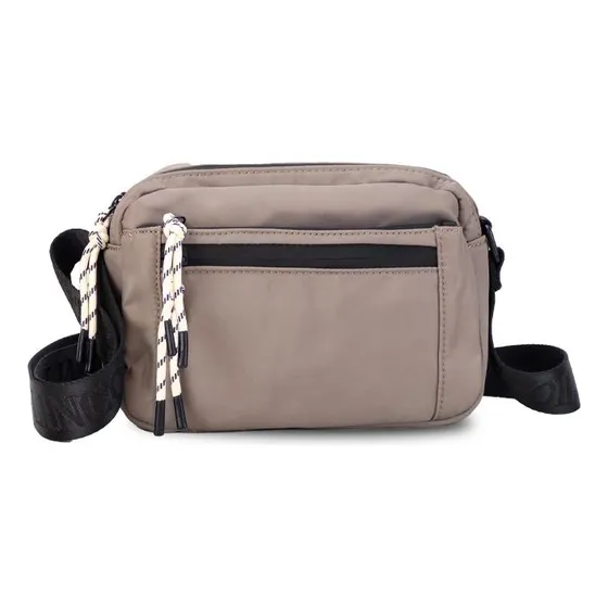 Bandolera Nylon Sport Con Bolsillos Dama Lincolns Color Topo Oscuro Diseño De La Tela Lisa