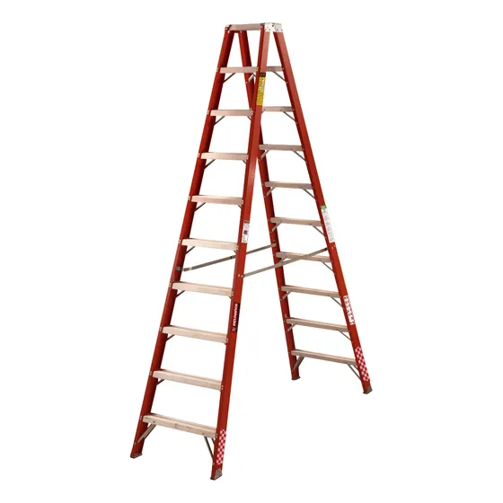 Escalera Tijera Doble Fibra De Vidrio 2.60m 9 Esc Peldaños Rojo