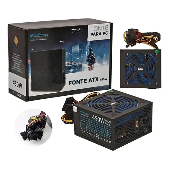 Fonte De Alimentação Atx Gamer450w Reais Silenciosa 127/220v Cor Preto