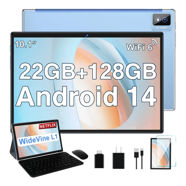 Android 14 Tablet 10.1 22+128gb 5g 8000mah Con Teclado Ratón Color Azul