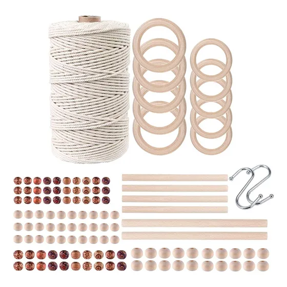 Kit 119 Algodón Macramé Con Accesorios De Madera 200 Metros