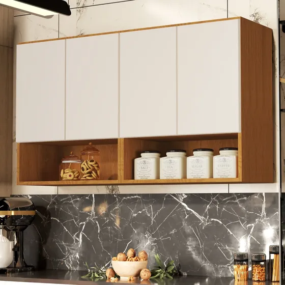 Armario Para Cozinha Bela Com 4 Portas Modulo Suspenso Aereo