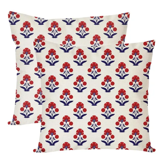 2 Funda Almohada Estampado Bloque 18 X 18  Color Rojo