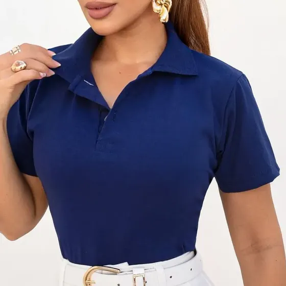 Camiseta Gola Polo Feminina Malha 100% Algodão Moda Trabalho