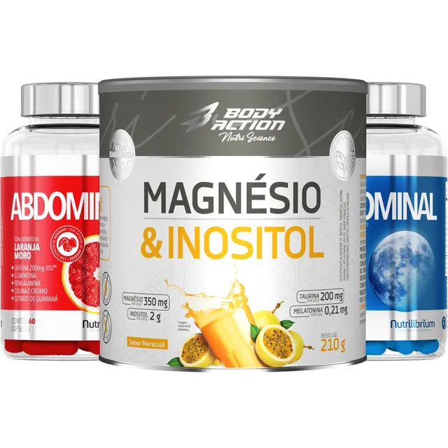 Magnésio E Inositol Pó + Kit Abdominal Dia E Noite 120 Comp