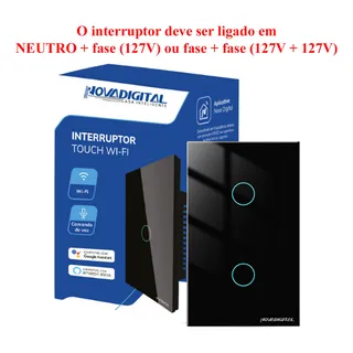 Interruptor Inteligente Wifi Novadigital 2 BotÔes Touch Tuya Smart Life Alexa 127/220v Preto Interruptor Inteligente Wifi Novadigital 2 BotÔes Touch Tuya Smart Life Alexa 127/220v Preto