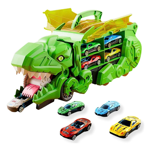 Caminhão Cegonha Dino Porta 8 Carrinhos Maleta Pista Lançador Compatível Com Hotwheels Ata...