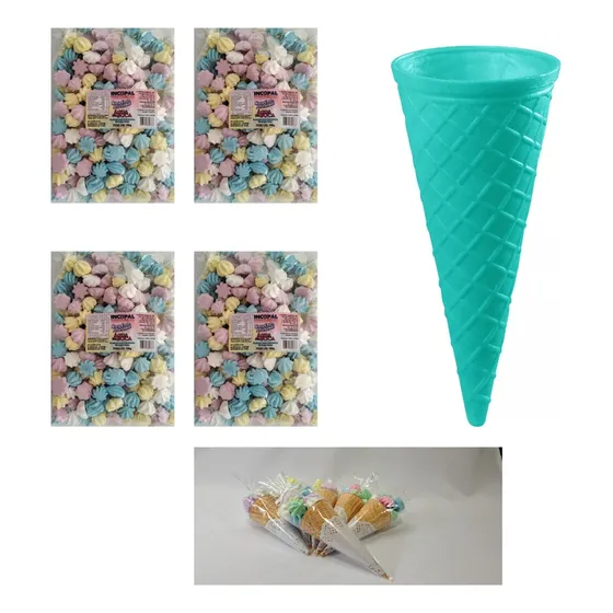 Kit 60 Lembrancinha, Mini Suspiro Sortido E Casquinha Azul