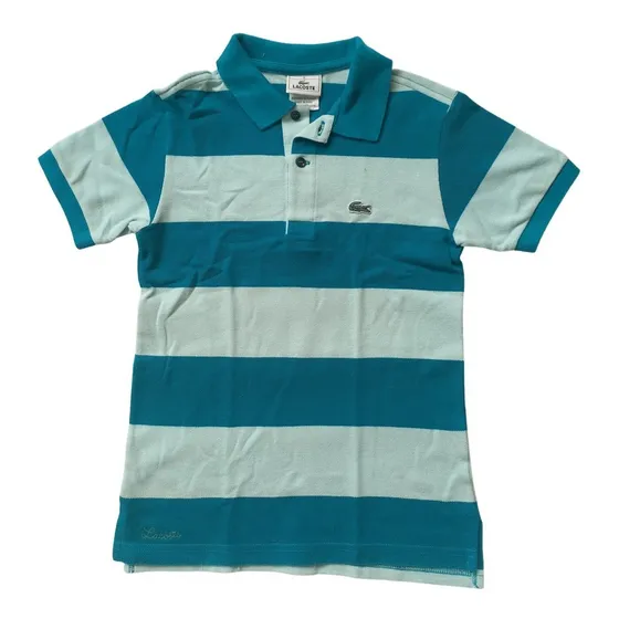 Franela Azul Celeste Rayado Polo Para Niños Talla 8 Lacoste