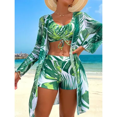 Conjunto De Biquíni Maiô 3 Peças Praia Sarongues Sexy