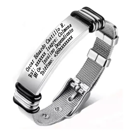 Pulsera Identificación En Acero Personalizada Con Grabado