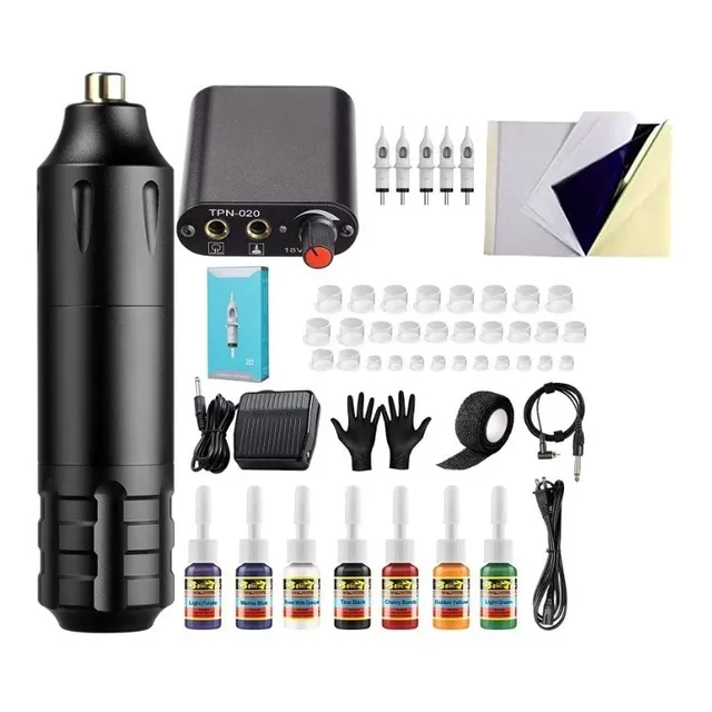 Kit Tattoo Pen Profesional  Con Pedal Y Fuente 