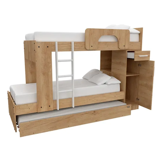 Cama Cucheta Marinera Triple Con Carro Cama Juvenil Para Niños Infantil Incluye 3 Camas Cama Nido Colores Color Nebraska Natural