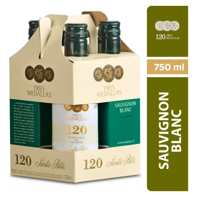 Pack 4 Vinos 120 3 Medallas Sauvignon Blanc 187,5cc