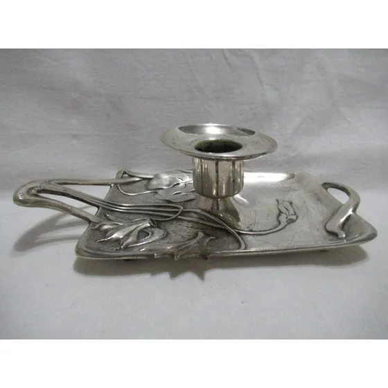 Candelabro Palmatoria Bronce Plateado Gestchutzt Art Nouveau