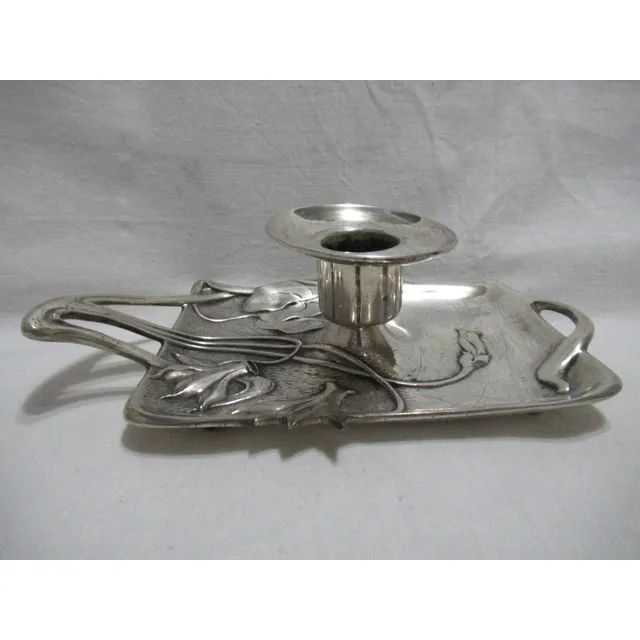 Candelabro Palmatoria Bronce Plateado Gestchutzt Art Nouveau