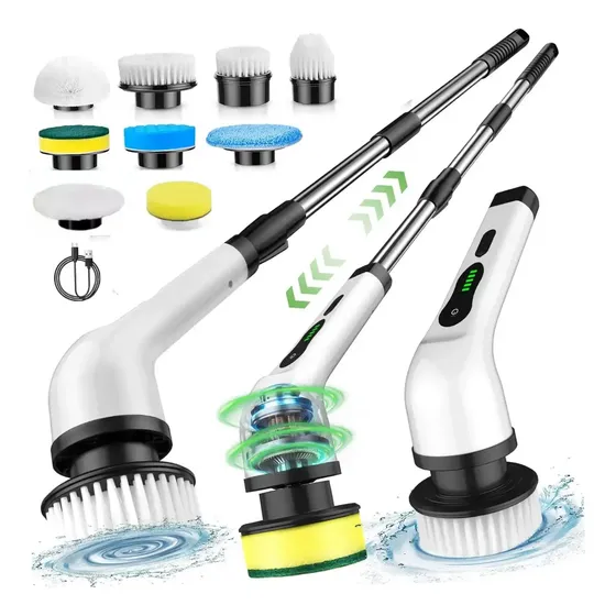 Mop Esfregão Elétrico 9 Em 1 Escova De Limpeza 360 Giratória Cor Branco