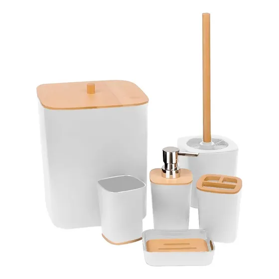 Set Organizador Accesorios De Baño Bamboo 6 Accesorios S2195