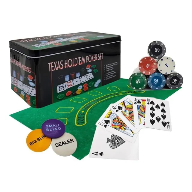 Set Juego Poker 200 Fichas Cartas Fichero  Paño Texas Holdem