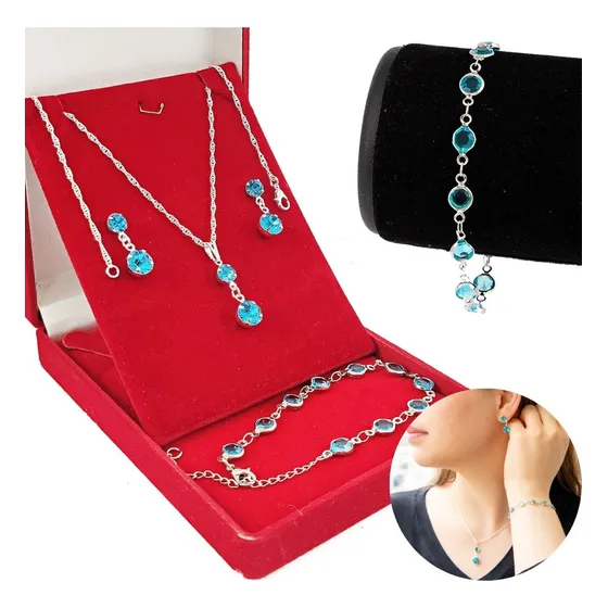Kit Colar Feminino + Pulseira + Conjunto Brinco P / Presente
