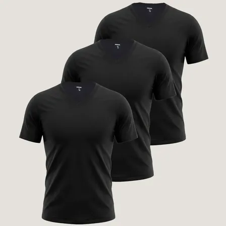 Kit Com 3 Camisetas Masculinas Slim Gola V Hering Preto Liso G