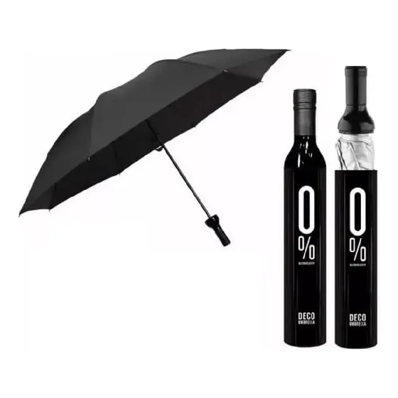 Paraguas Sombrilla Diseño Botella Portatil Para Sol Lluvia Negro Liso