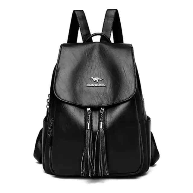 Mochila Mujer Dama Moderna Urbana Importada Eco Cuero Negra
