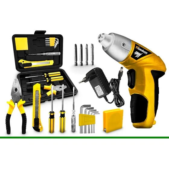 Kit Ferramenta Multilaser Estructurada Jogo 11 Pçs Parafusadeira 4.8v Bivolt Maleta Preto y Amarelo