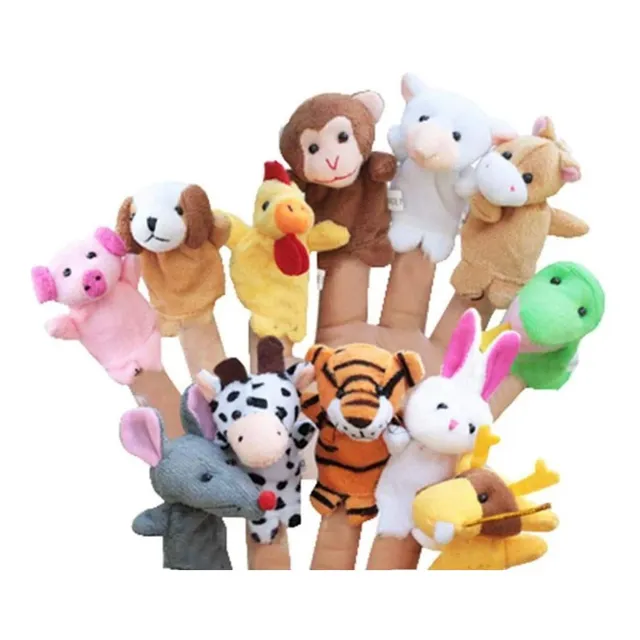 Set 12 Peluches Mini Titeres P/ Dedos Zoologico Tigre Lobo