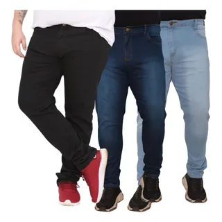 Kit 3 Calça Plus Size Masculina Jeans Com Elastano Lycra Top Kit 3 Calça Plus Size Masculina Jeans Com Elastano Lycra Top