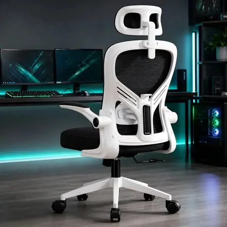Cadeira De Escritório Ergonômica Malha Respirável Com Suporte Lombar Adaptável Cor Preto E Branco Suporta 150kg
